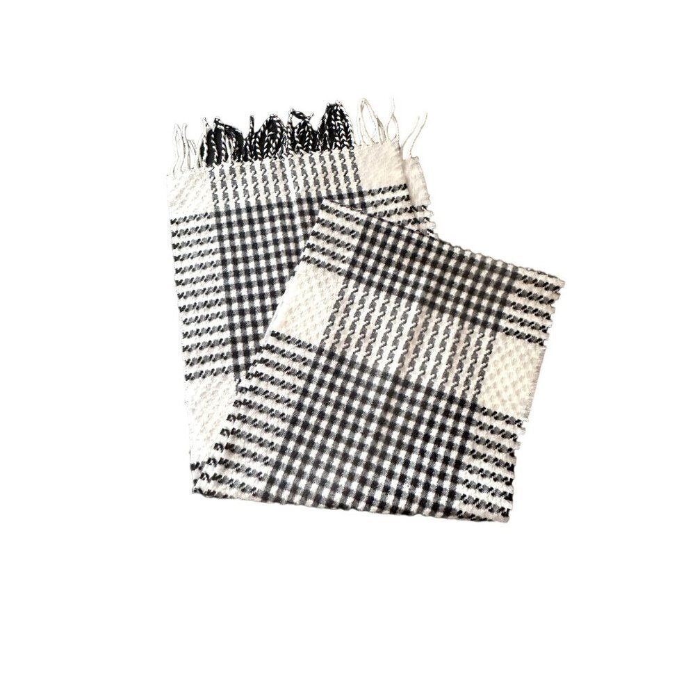 Black White Check Plaid Cashmere Scarf Muffler Scotland Fringe Edge‎